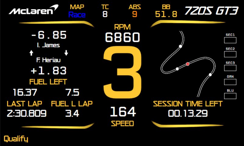 McLaren 720S LMGT3 Evo Dashboard Layout 3